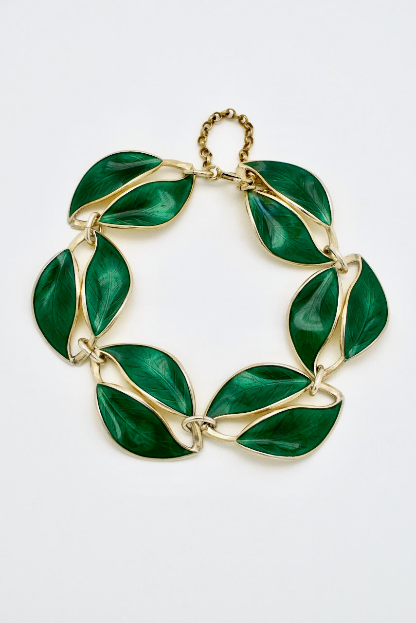 Vintage David Andersen Sterling Silver Green Enamel Leaf