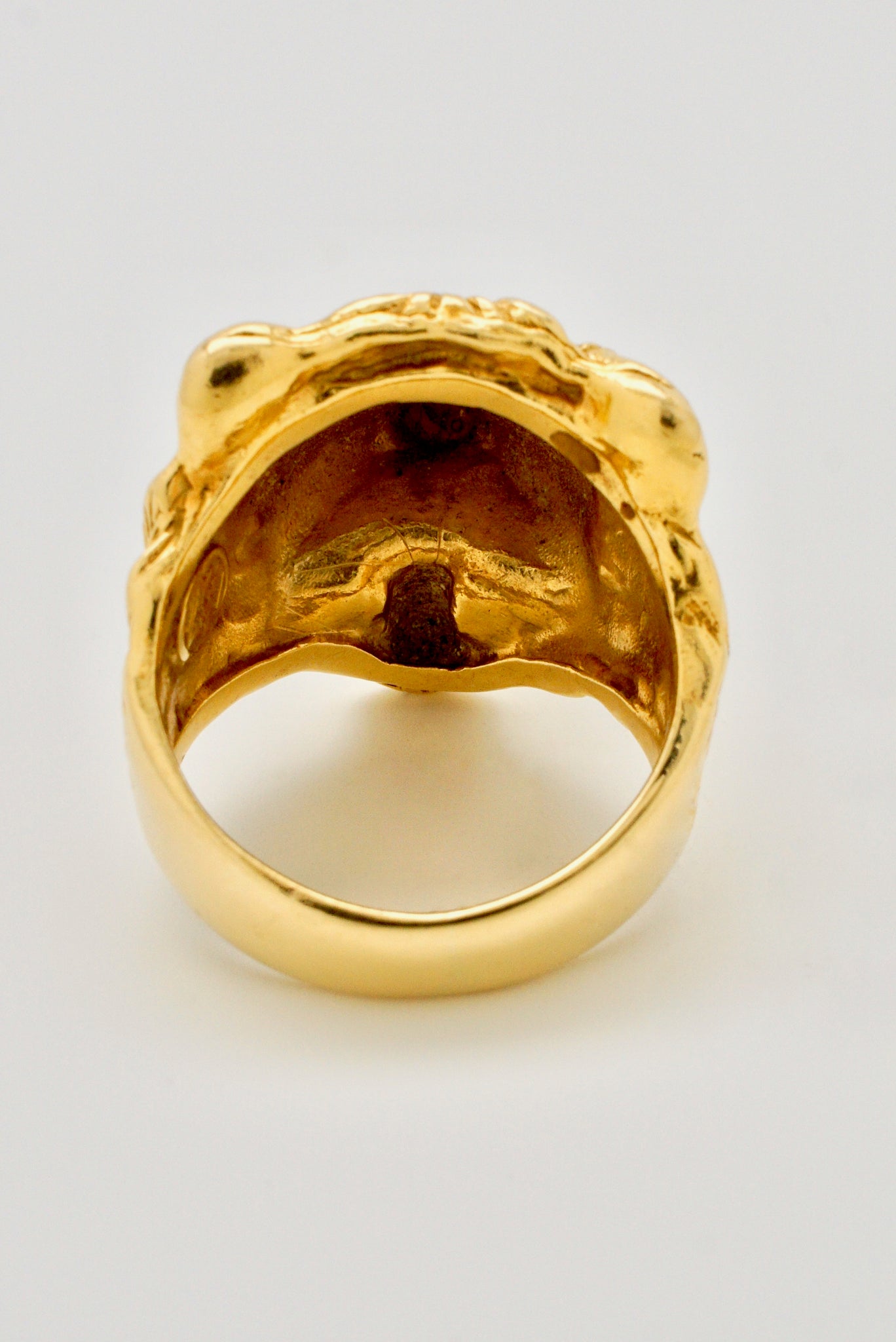 Vintage 18k Gold and Garnet Lion Head Ring - Italy