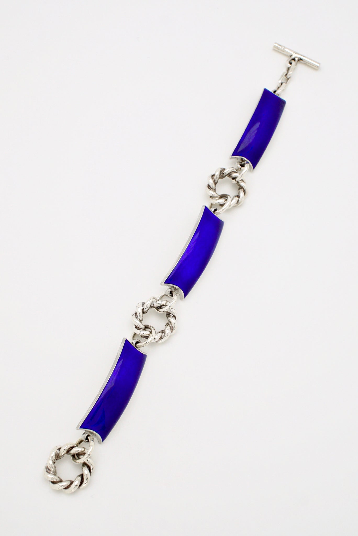 Vintage Gucci Sterling Silver Blue Enamel Panel Bracelet 1960s Italy