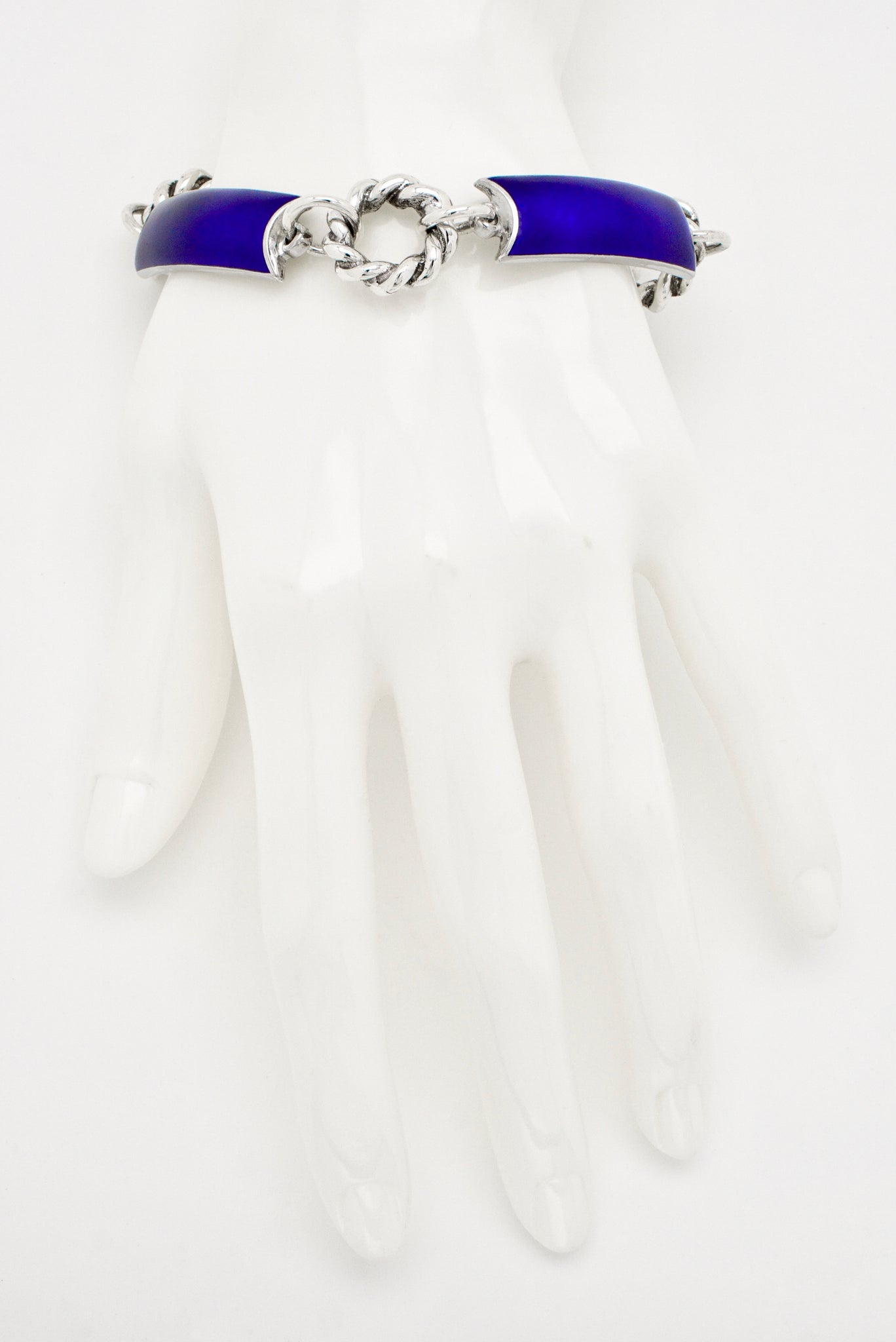 Vintage Gucci Sterling Silver Blue Enamel Panel Bracelet 1960s Italy