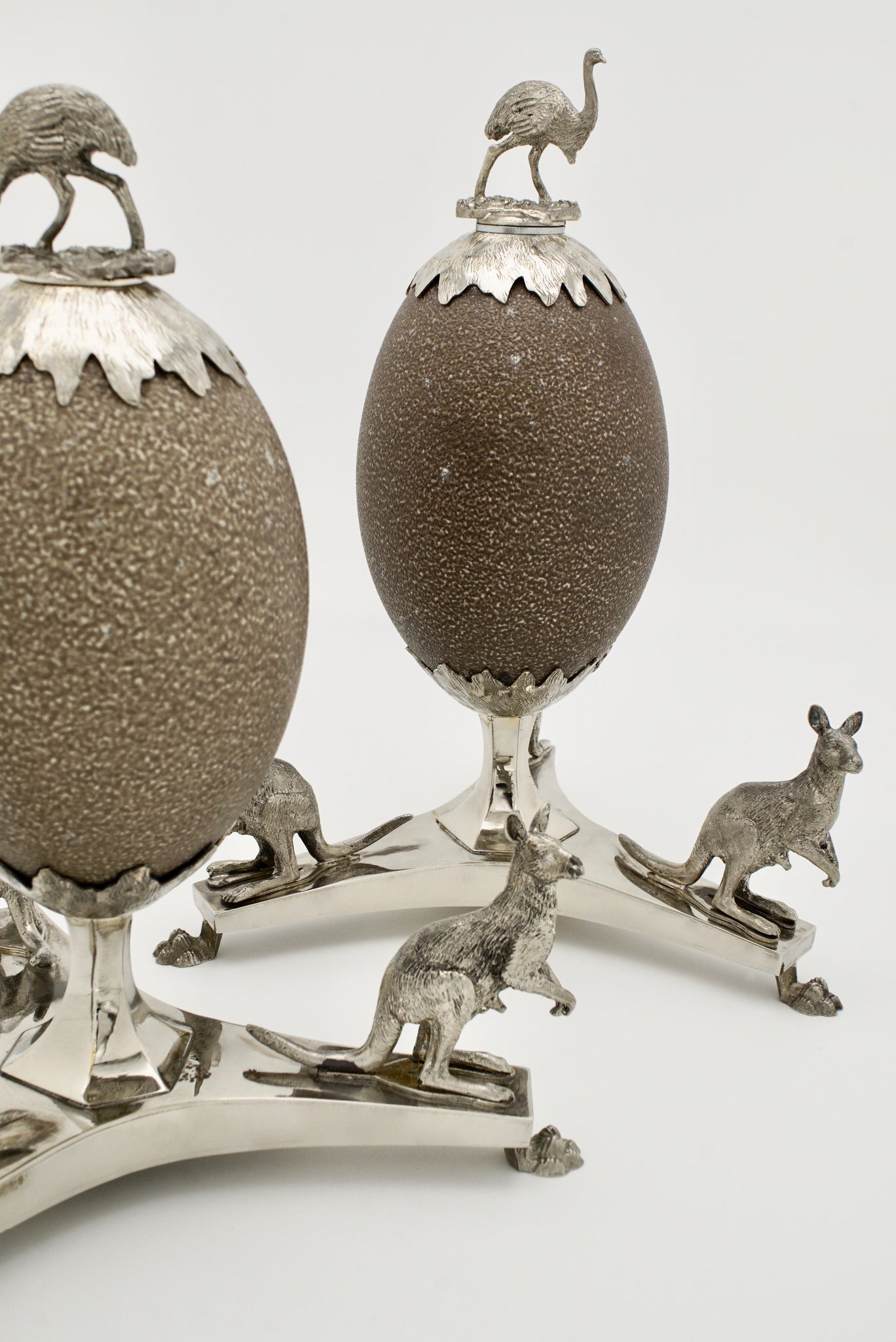 Vintage Pair of Australiana Emu Egg Kangaroo Table Garnitures
