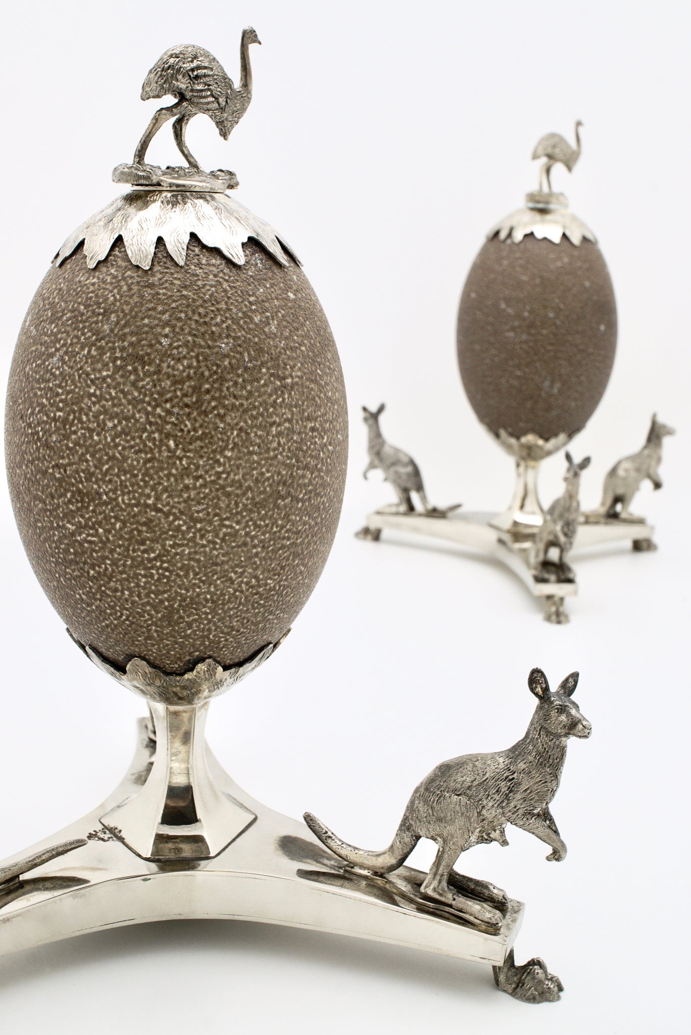 Vintage Pair of Australiana Emu Egg Kangaroo Table Garnitures