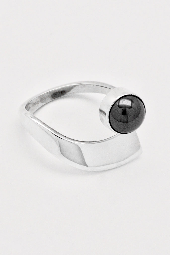 Vintage Georg Jensen Sterling Silver Hematite Wrap Ring - Design Hans Hansen