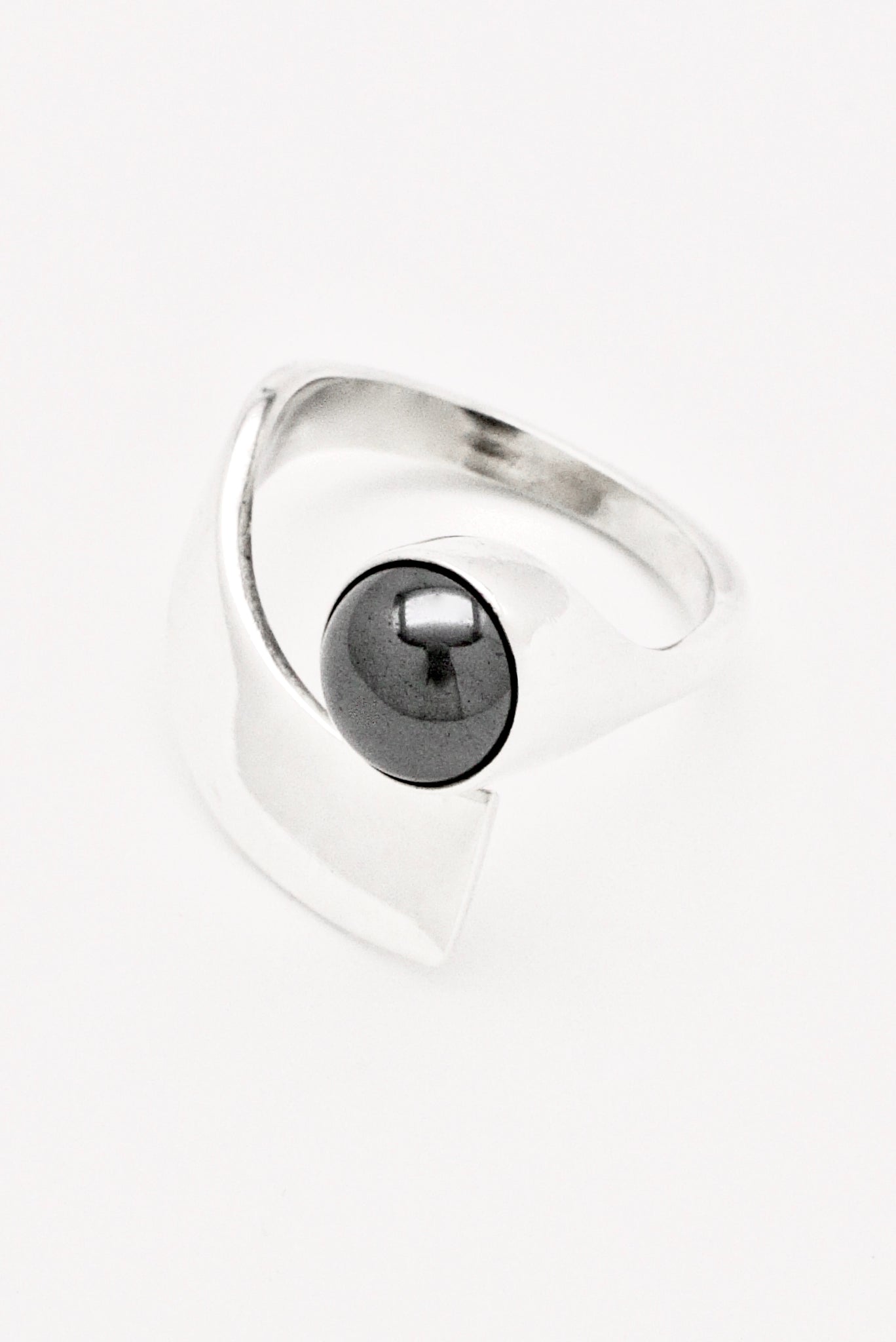 Vintage Georg Jensen Sterling Silver Hematite Wrap Ring - Design Hans Hansen