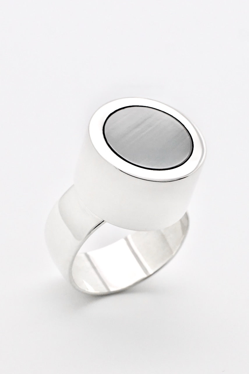 Vintage Hans Hansen Sterling Silver Hematite Dot Ring 1970s
