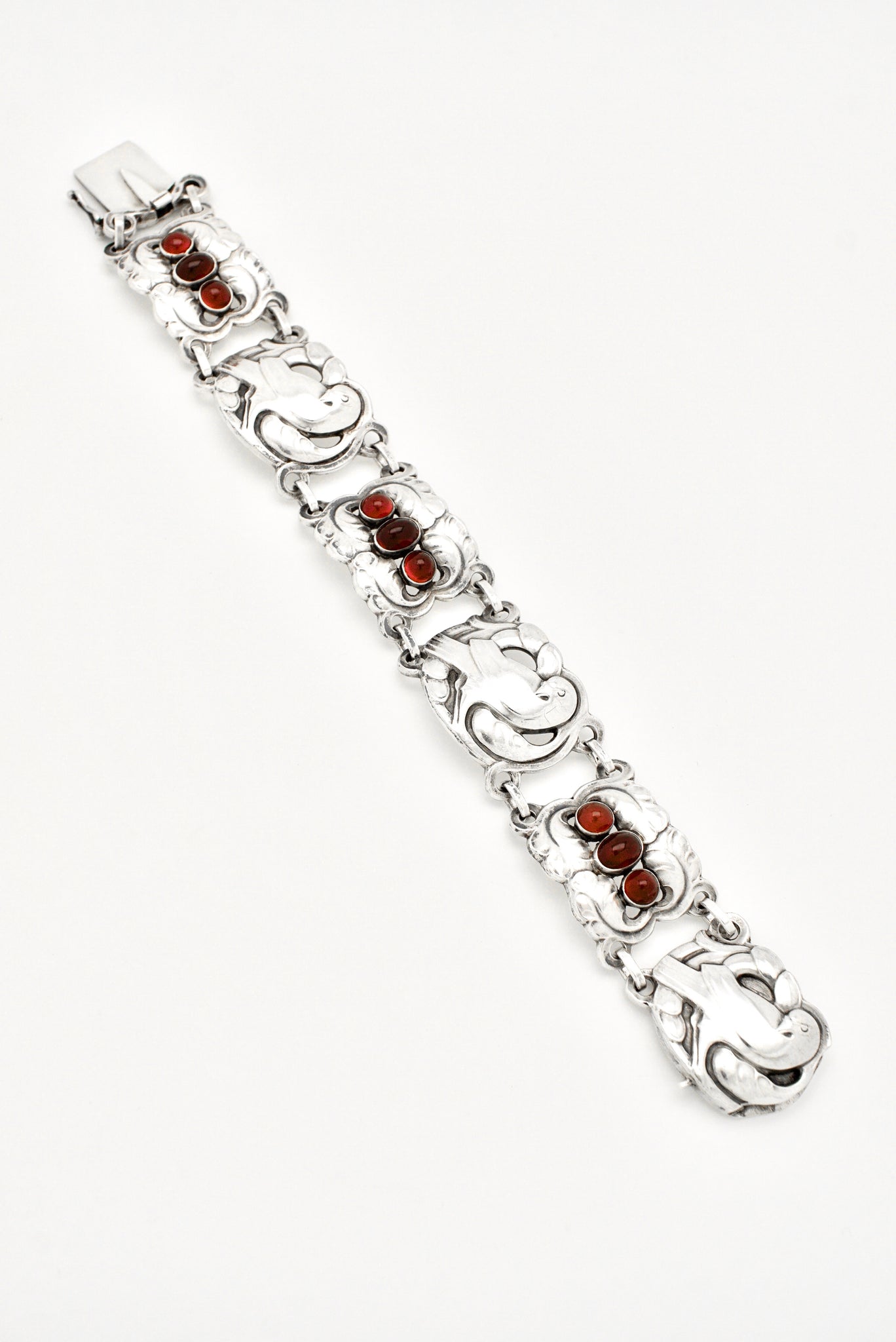 Vintage Georg Jensen Sterling Silver Carnelian Dove Bracelet - design 14 Georg Jensen and Kristian Moehl-Hansen