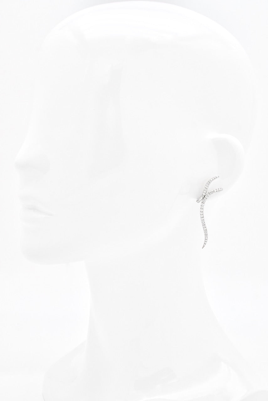 Vintage Gemayel 18k White Gold Diamond Ribbon Drop Earrings