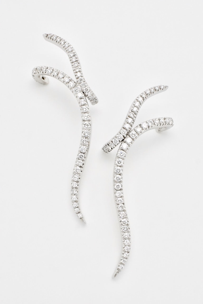 Vintage Gemayel 18k White Gold Diamond Ribbon Drop Earrings