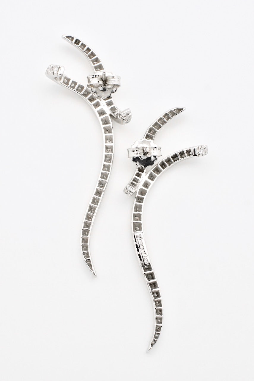 Vintage Gemayel 18k White Gold Diamond Ribbon Drop Earrings