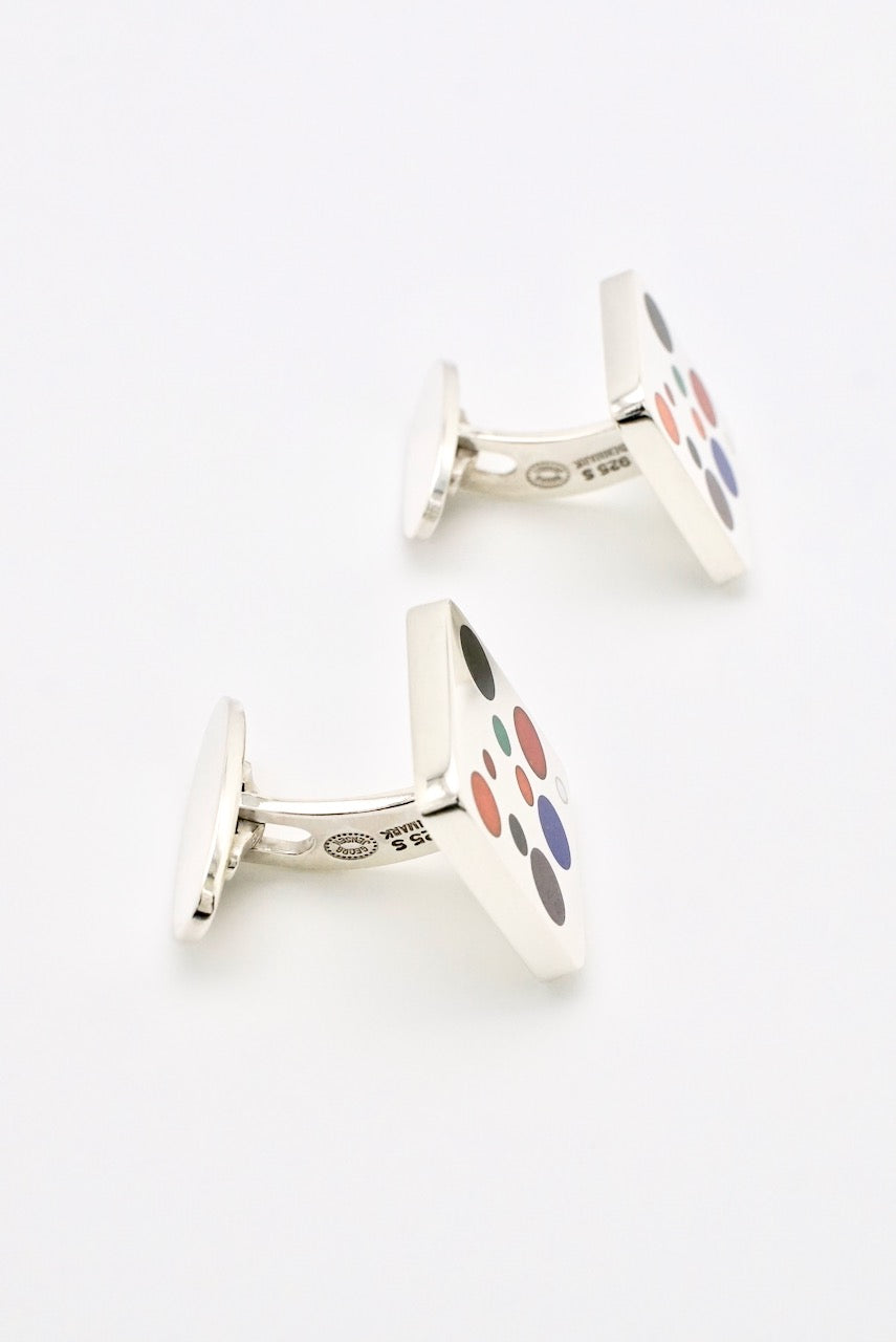 Vintage Georg Jensen Sterling Silver Enamel Domino Cufflinks - design 93A