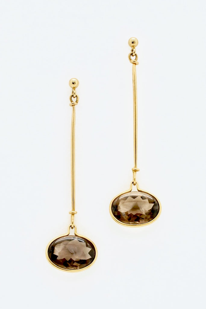 Vintage Georg Jensen 18k Gold Smoky Quartz Drop Earrings - Torun