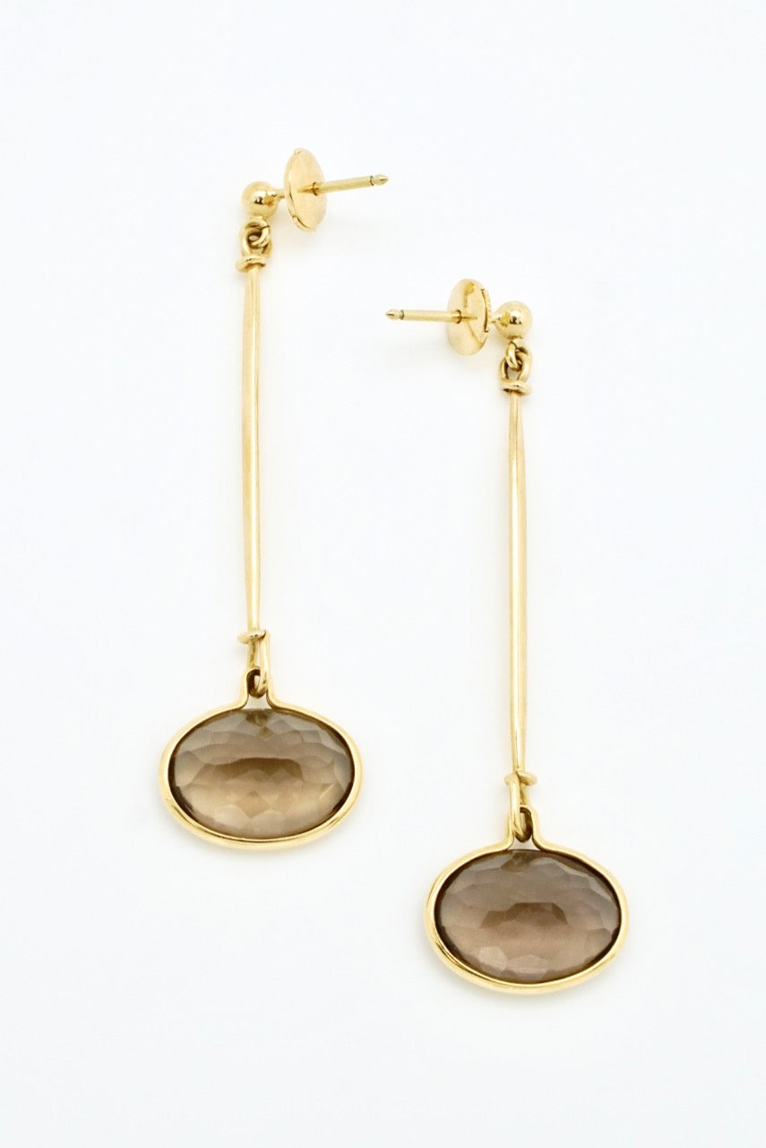 Vintage Georg Jensen 18k Gold Smoky Quartz Drop Earrings - Torun