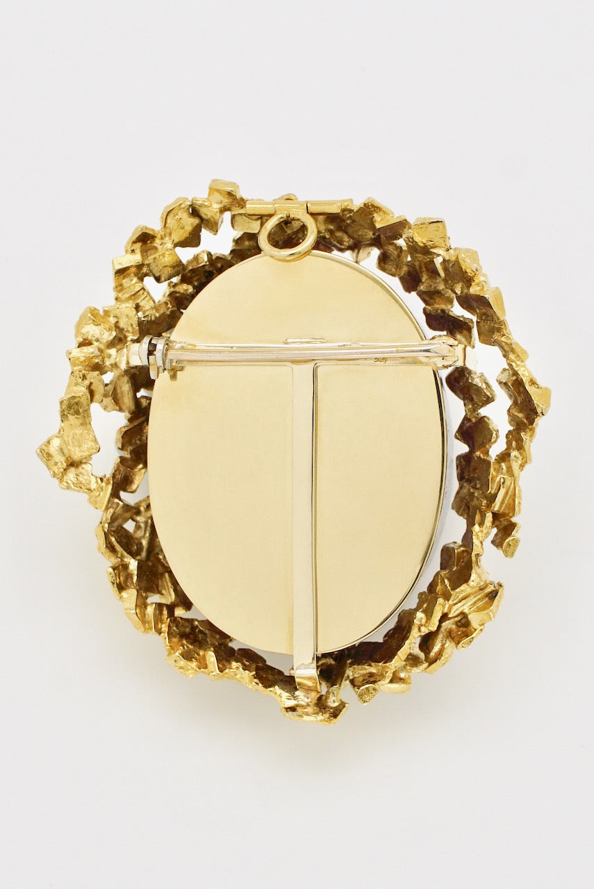 Vintage 9k Gold Large Brutalist Amethyst Brooch 1970s