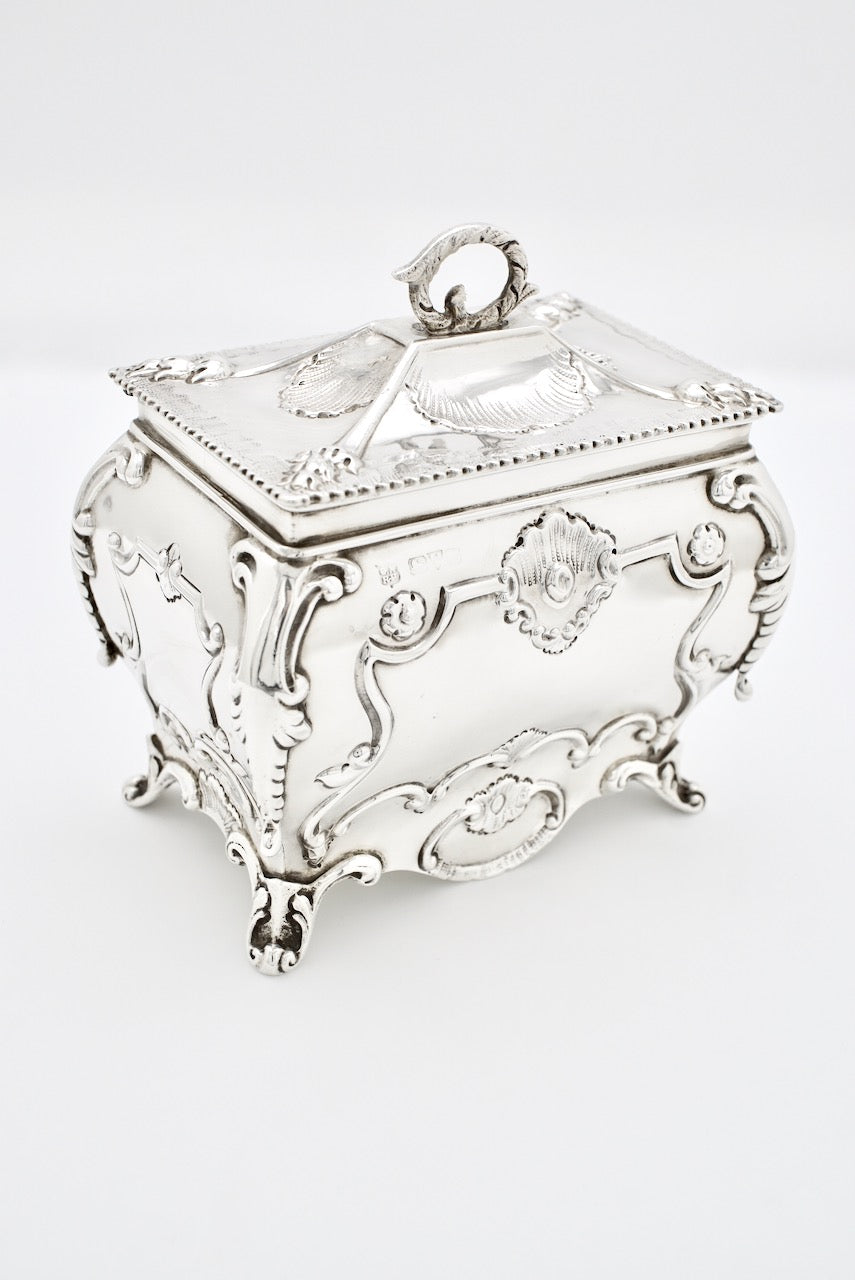 Antique Edwardian Sterling Silver Bombe Shaped Box Tea Caddy 1908 England