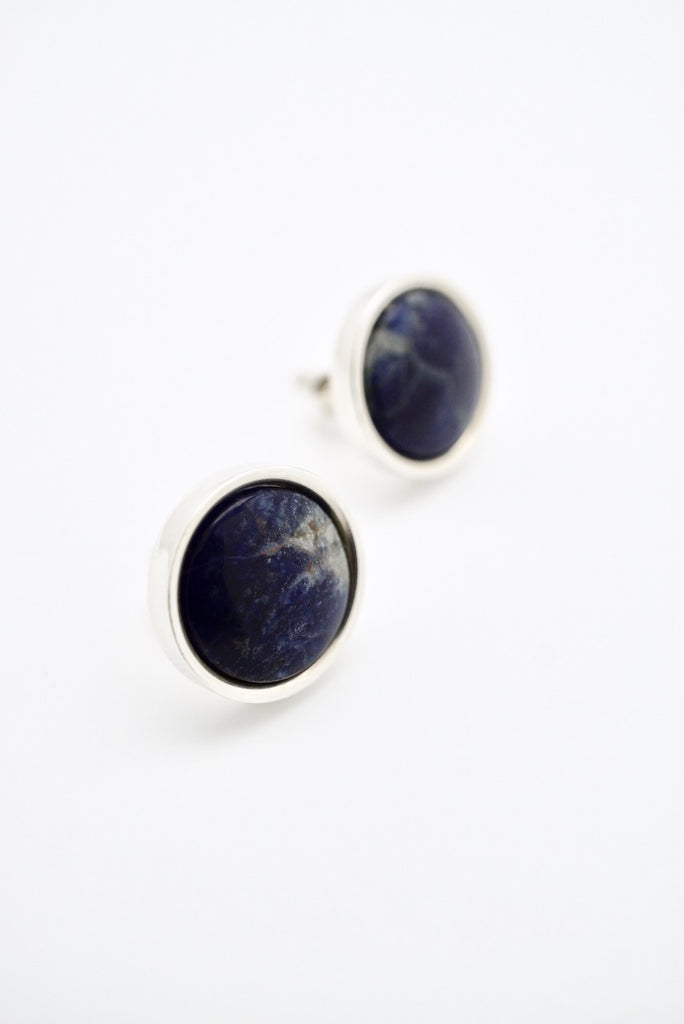 Vintage Georg Jensen Sterling Silver Blue Sodalite Stud Earrings - design 301A