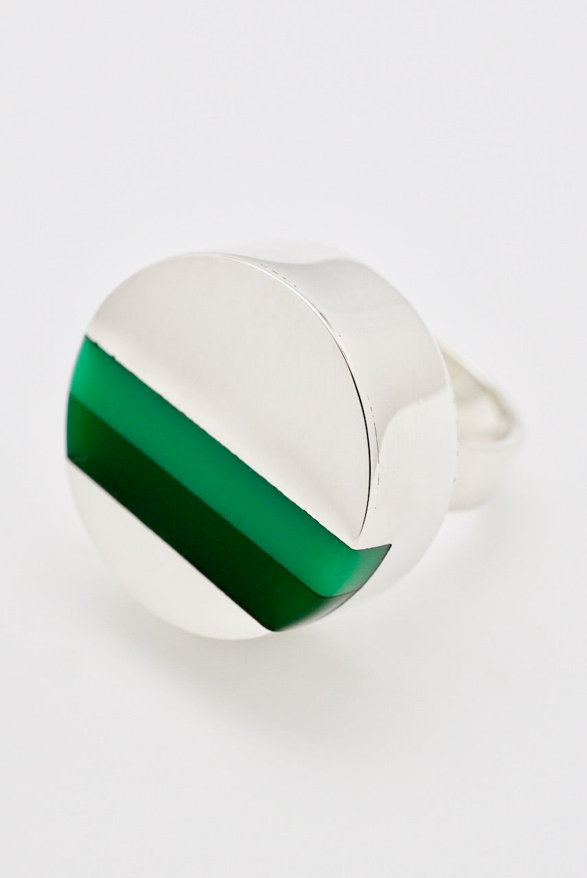 Vintage Danish Sterling Silver Ring with Green Lucite Stripes 1970s
