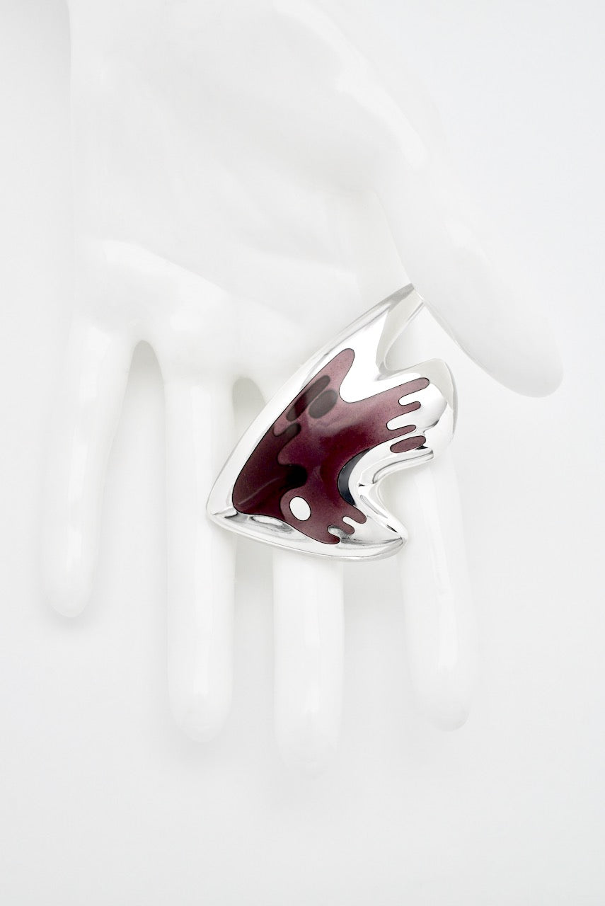 Vintage Georg Jensen Sterling Silver Purple Enamel Fish Brooch - design 307