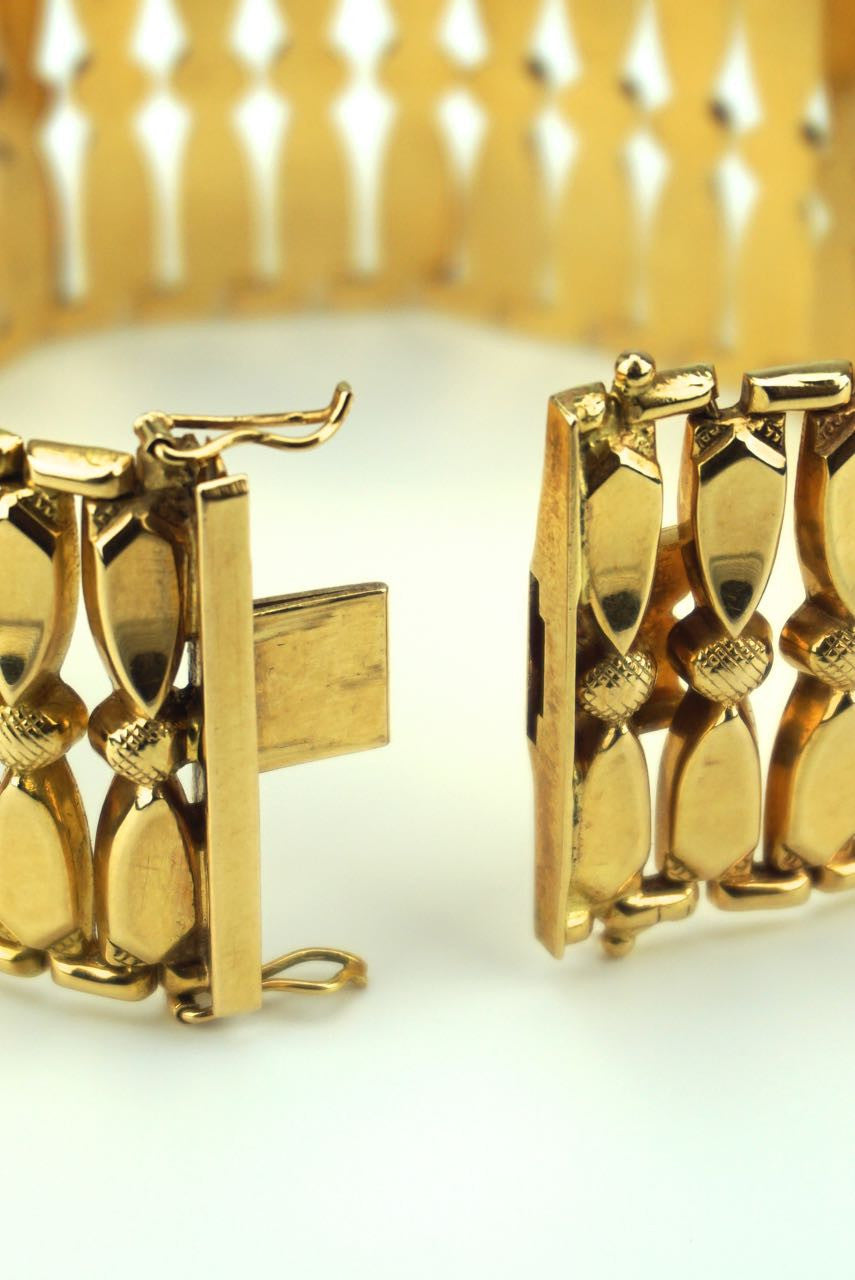 Italian wide 18k gold retro bow link bracelet