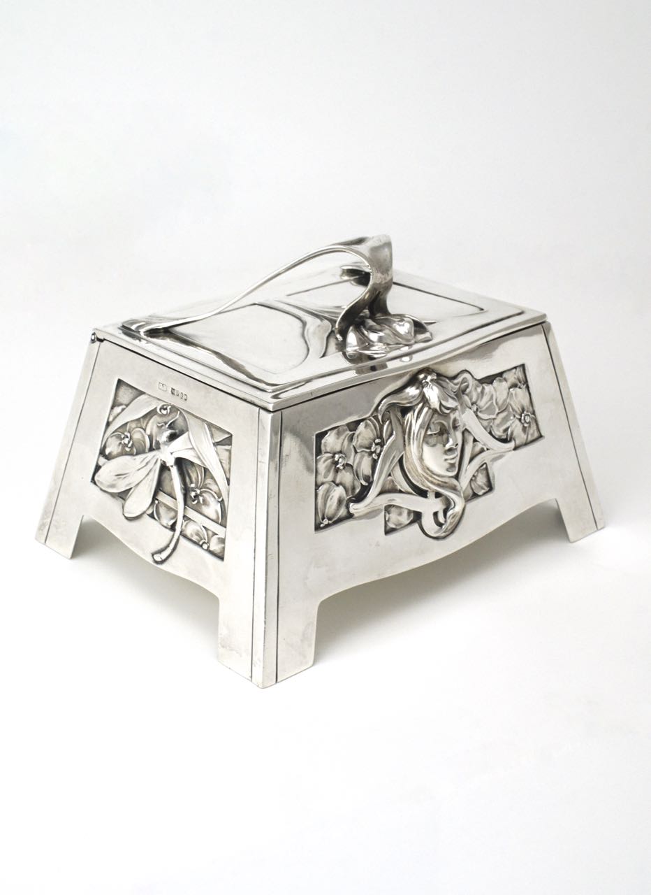 Antique Art Nouveau Solid Silver Sugar Box 1900 Germany - Carl Stock for Bruckmann and Söhne
