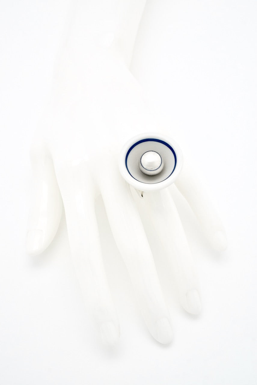 Vintage Anton Michelsen Porcelain Sterling Silver Ring - Denmark 1970s