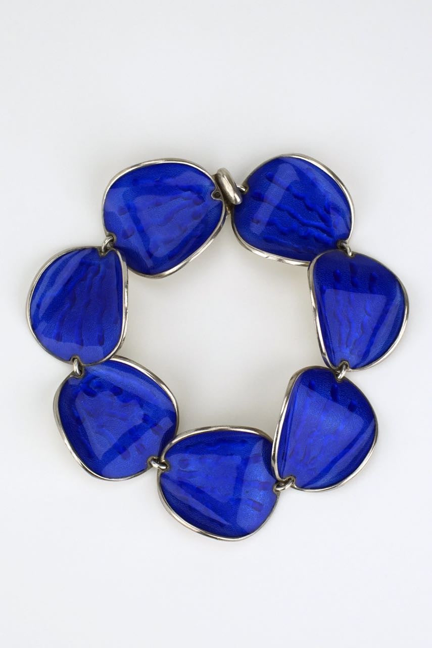 Norwegian silver and blue enamel link bracelet 1960s