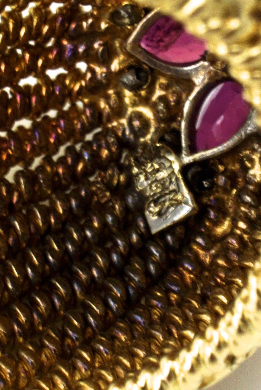 Vintage 18k Yellow Gold Ruby and Diamond Dome Ring 1970s