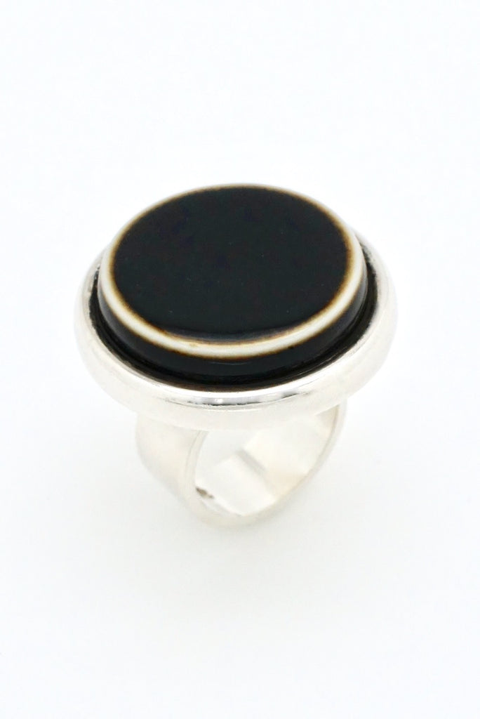 Vintage Anton Michelsen Royal Copenhagen Sterling Silver Porcelain Disc Ring 1970s