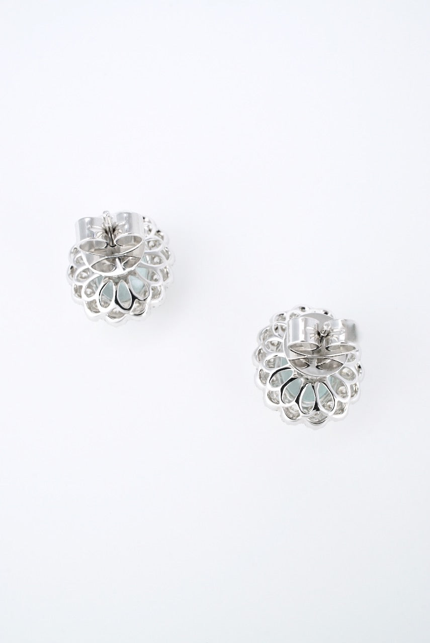 Vintage 18k White Gold Aquamarine Diamond Cluster Earrings