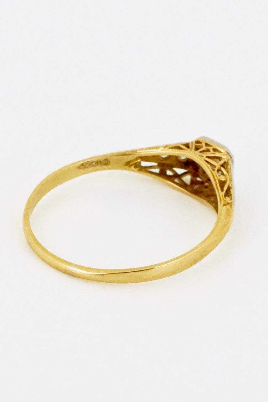 Vintage 18k Yellow Gold Diamond Ring 1940s