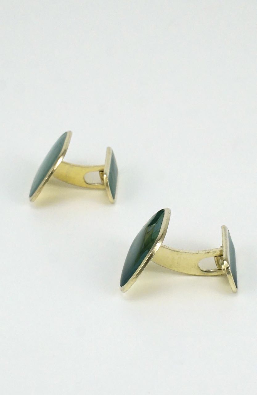 Vintage Scandinavian solid silver and green enamel cufflinks 1960s