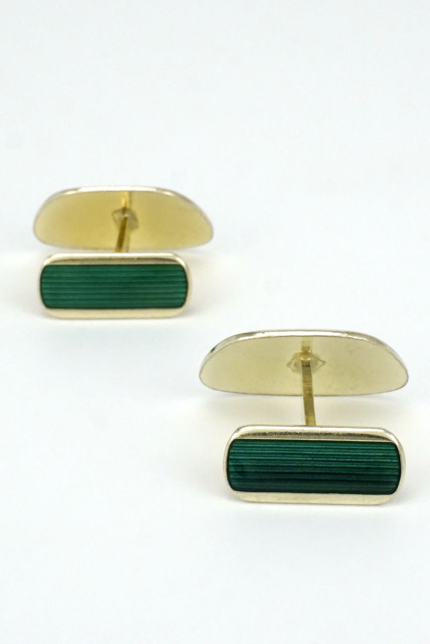 Vintage Scandinavian solid silver and green enamel cufflinks 1960s