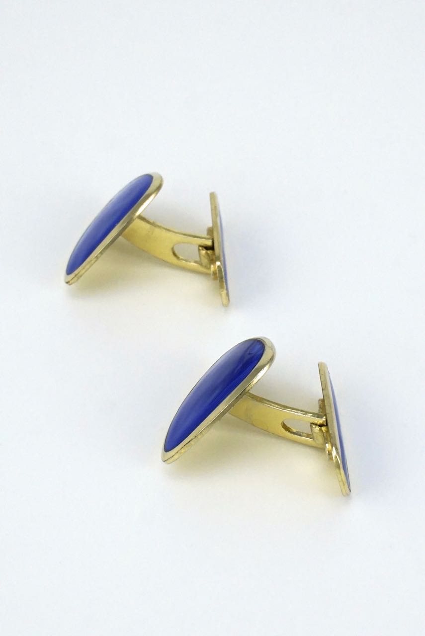 Vintage Scandinavian solid silver and blue enamel triangular cufflinks 1960s