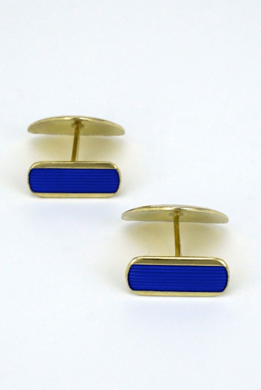 Vintage Scandinavian solid silver and blue enamel triangular cufflinks 1960s