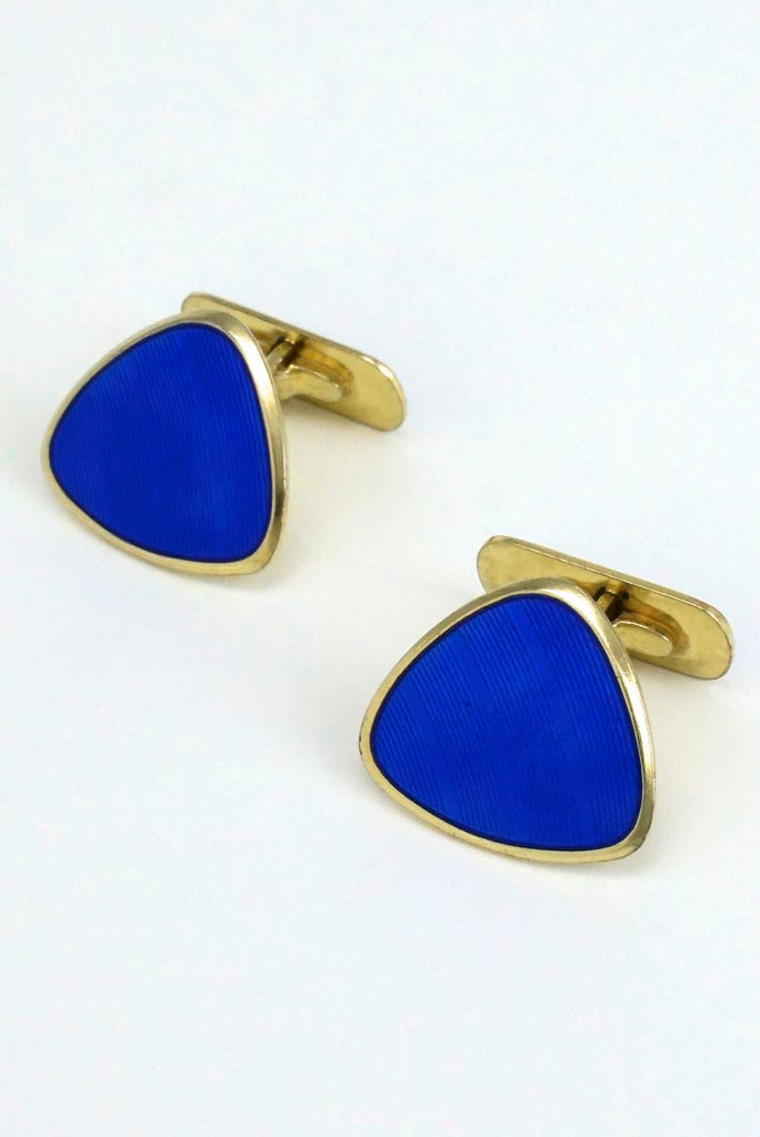 Vintage Scandinavian solid silver and blue enamel triangular cufflinks 1960s