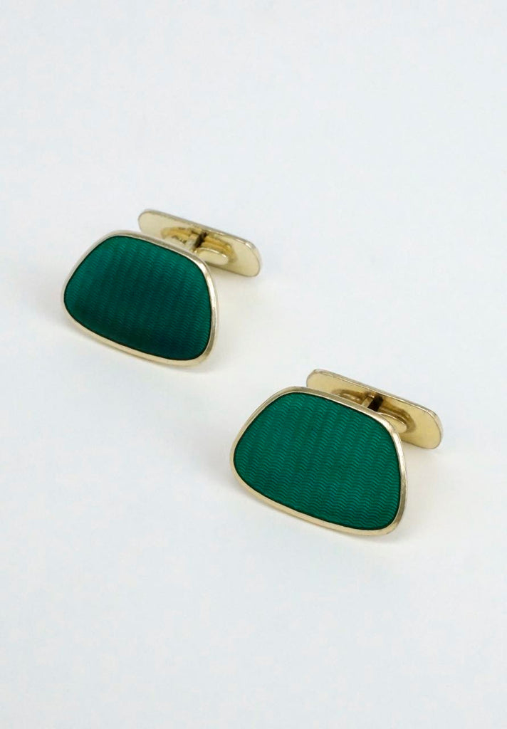 Vintage Scandinavian solid silver and green enamel cufflinks 1960s