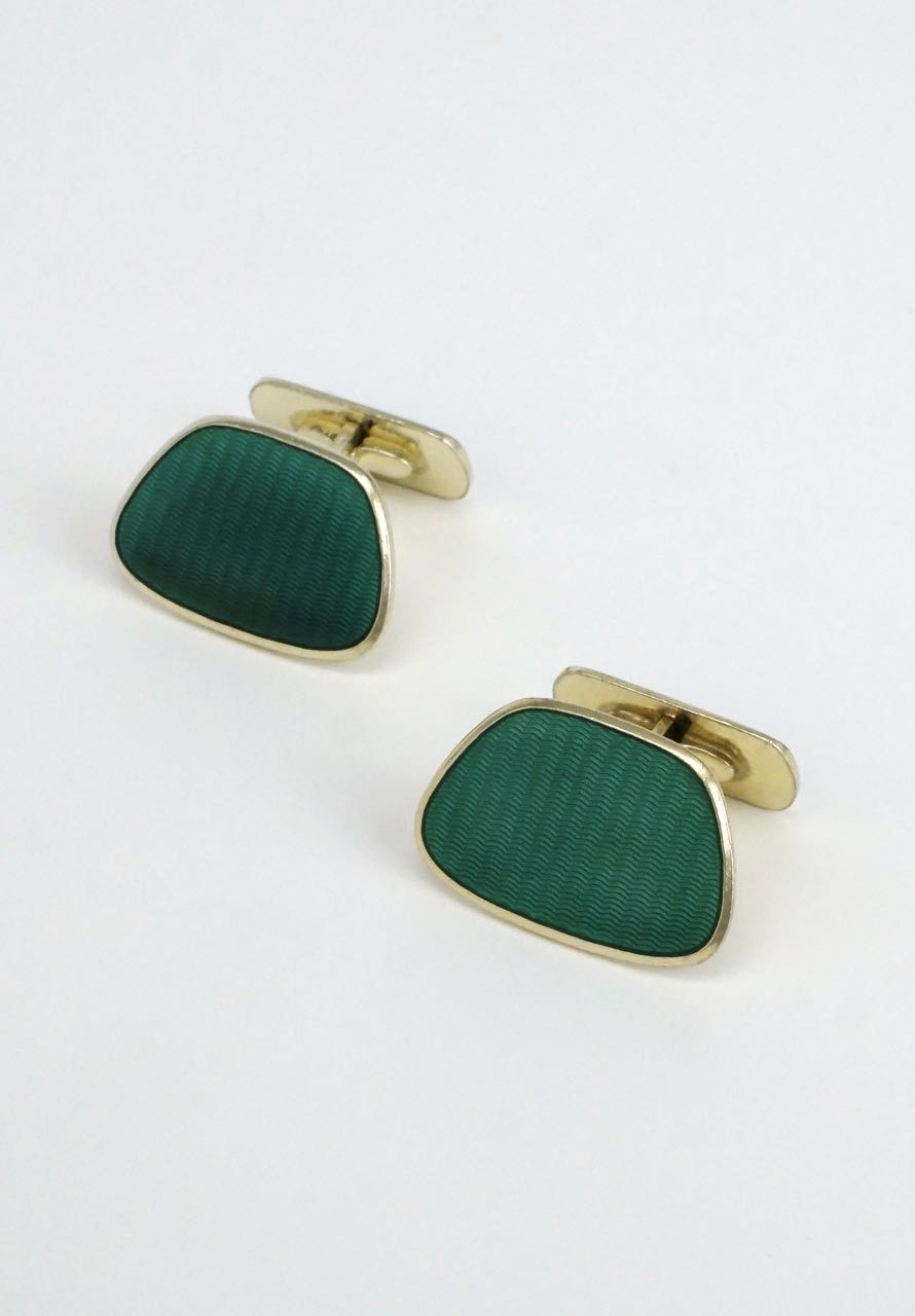 Vintage Scandinavian solid silver and green enamel cufflinks 1960s