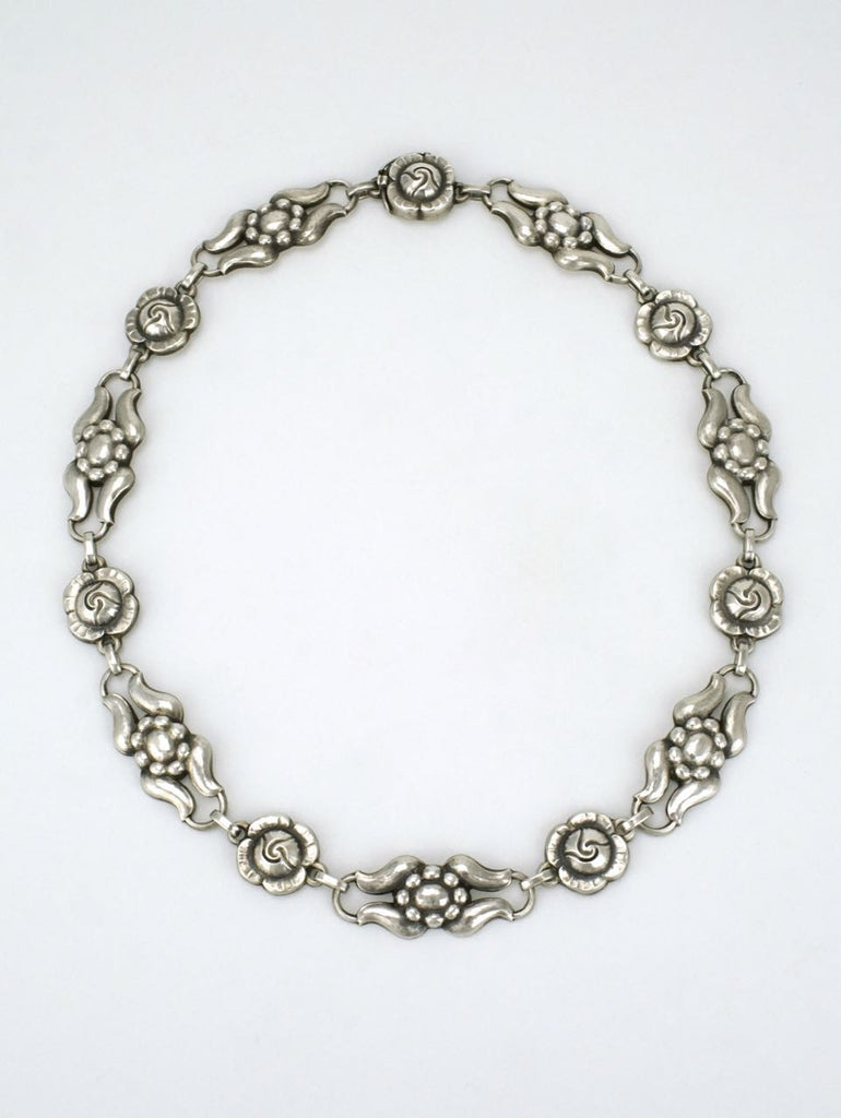 Antique Georg Jensen Silver Flower Motif Necklace - Design 10 1920s
