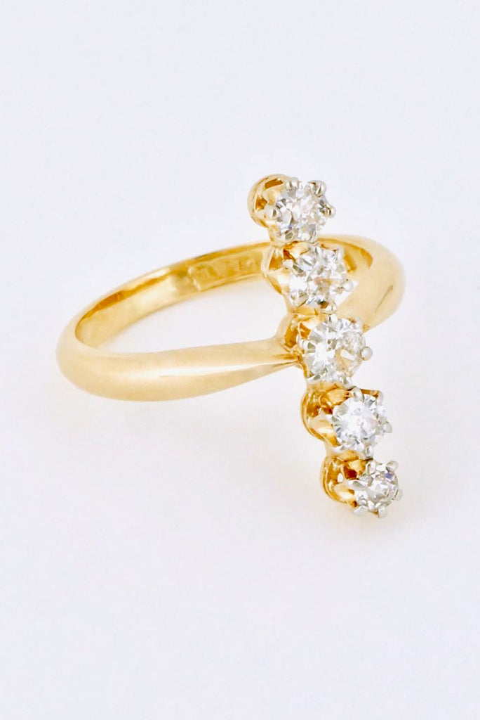 Antique 18k Yellow Gold Five Stone Diamond Line Ring 1920s