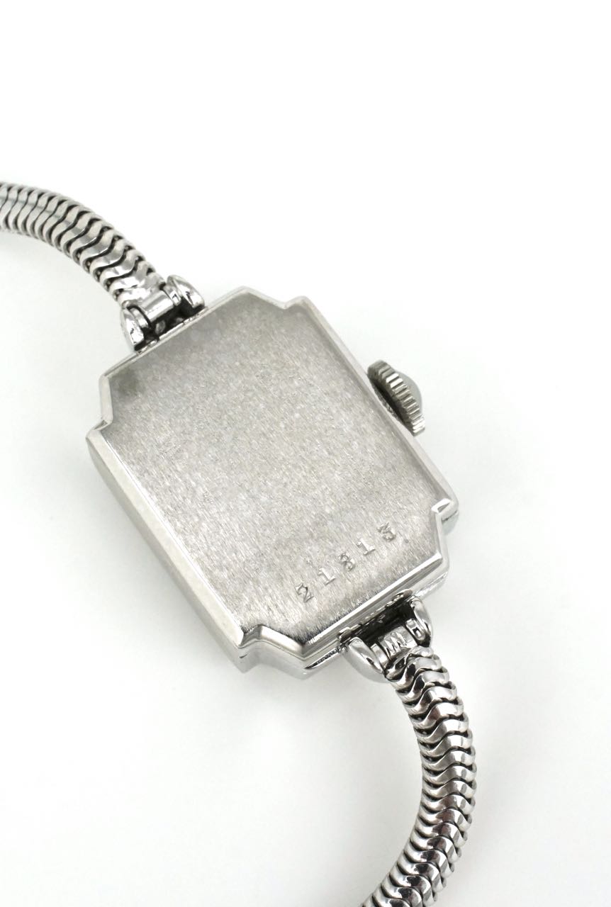 Art Deco Swiss 18k white gold diamond ladies wristwatch