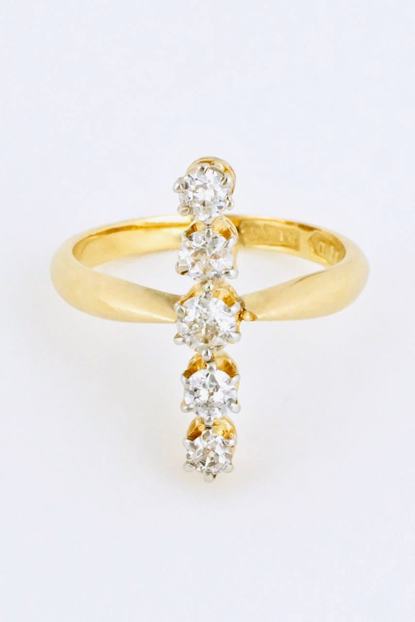 Antique 18k Yellow Gold Five Stone Diamond Line Ring 1920s