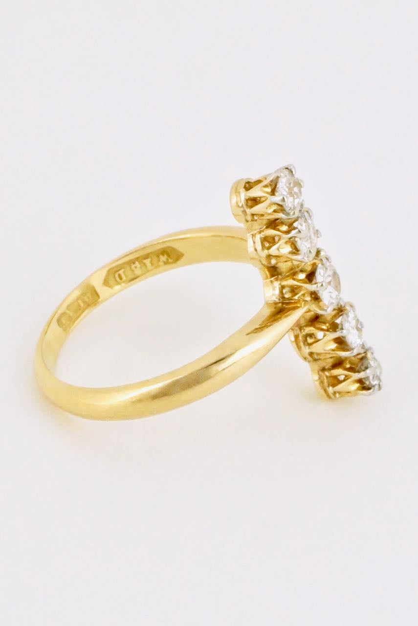 Antique 18k Yellow Gold Five Stone Diamond Line Ring 1920s