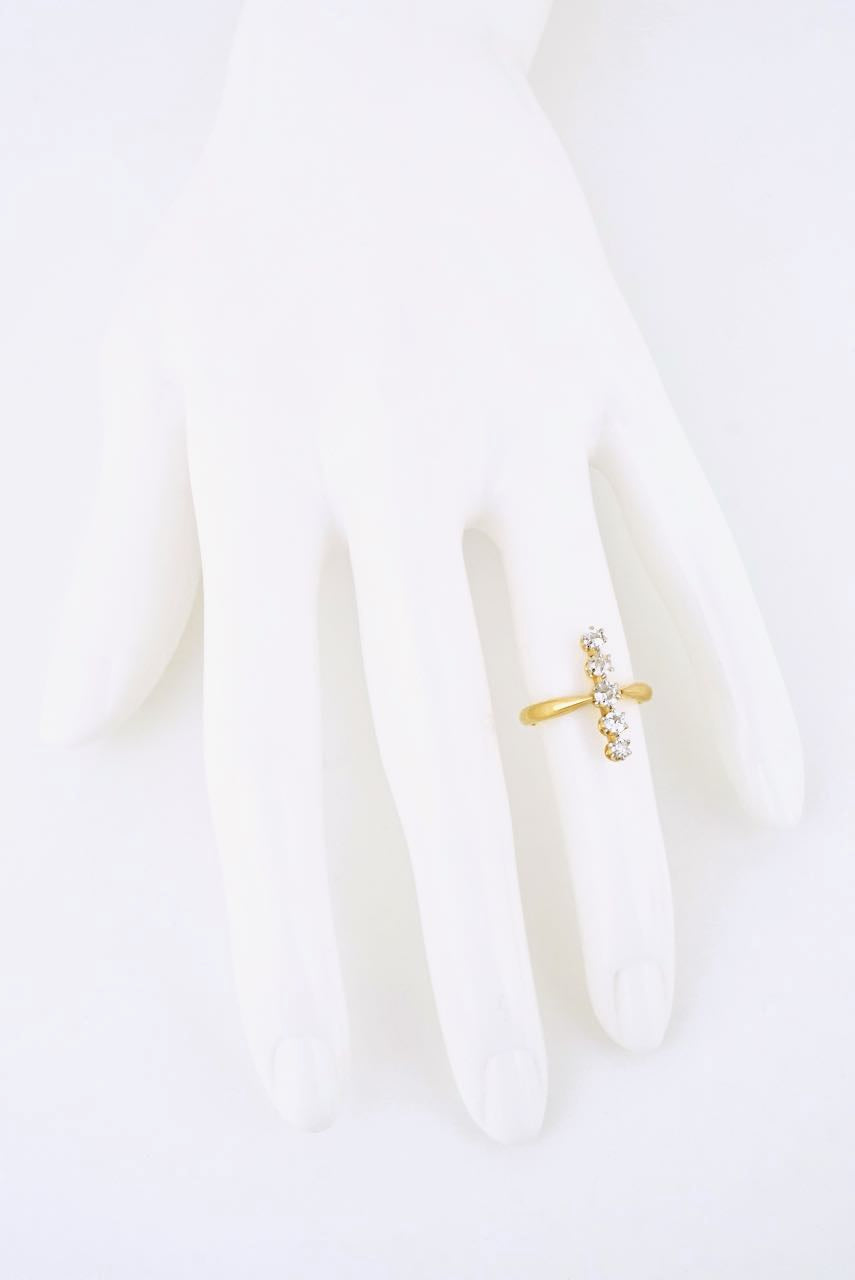 Antique 18k Yellow Gold Five Stone Diamond Line Ring 1920s