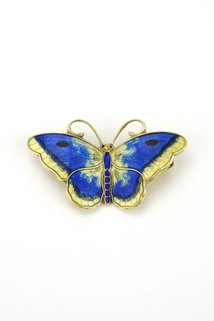 Norwegian solid silver enamel butterfly brooch 1950s
