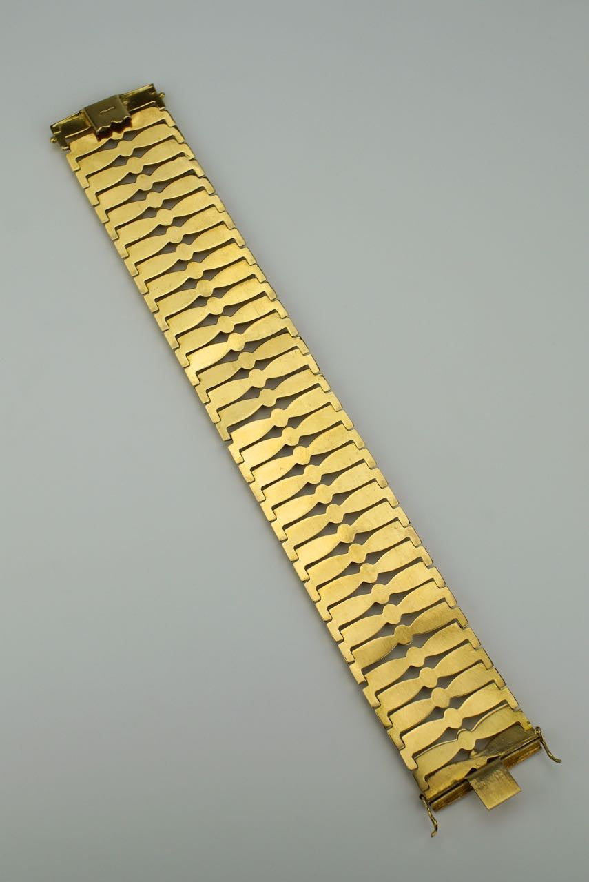 Italian wide 18k gold retro bow link bracelet