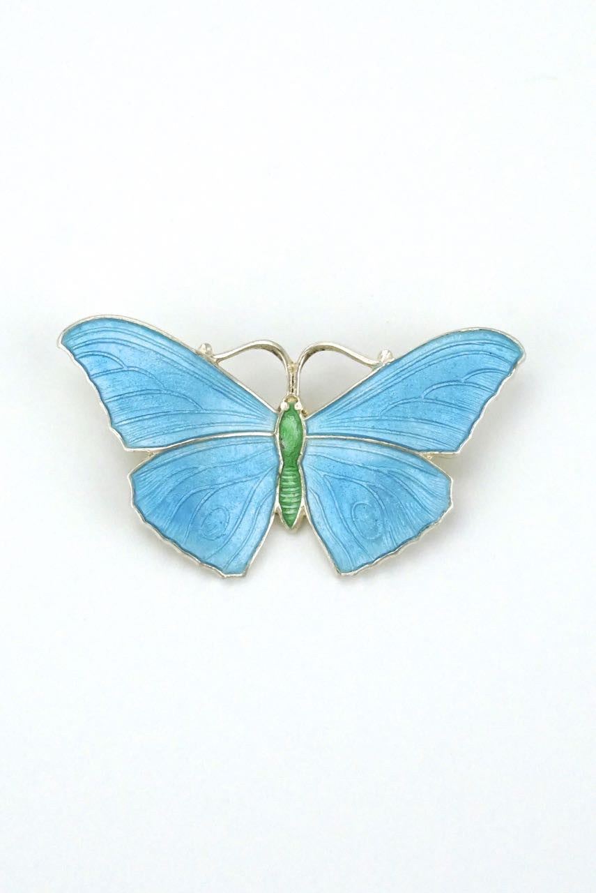 Silver and blue enamel butterfly brooch pin
