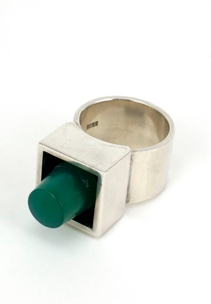 Hans Hansen solid silver and green agate box ring