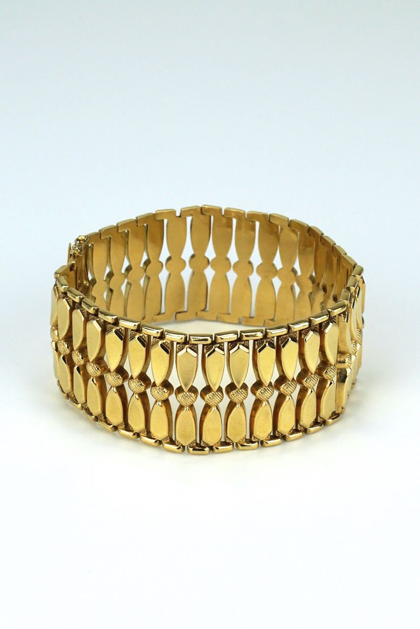 Italian wide 18k gold retro bow link bracelet