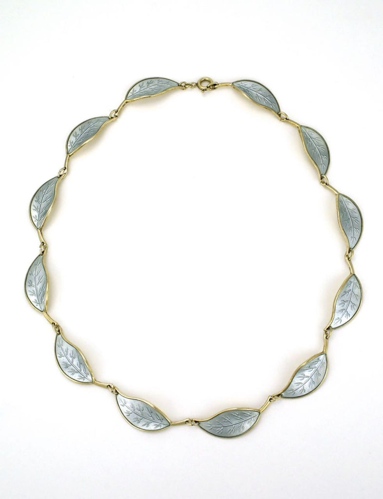 David Andersen silver and pale grey enamel leaf necklace 1950s