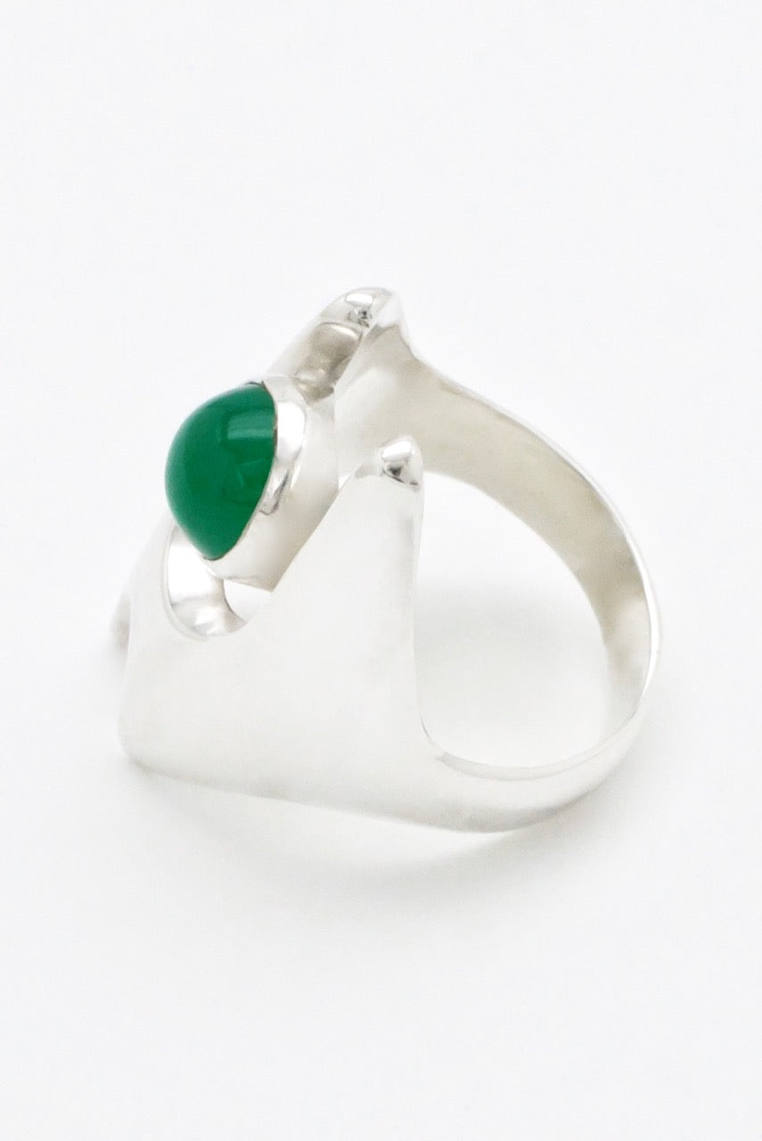 Vintage Georg Jensen Sterling Silver Green Agate Ring - design 139 Henning Koppel