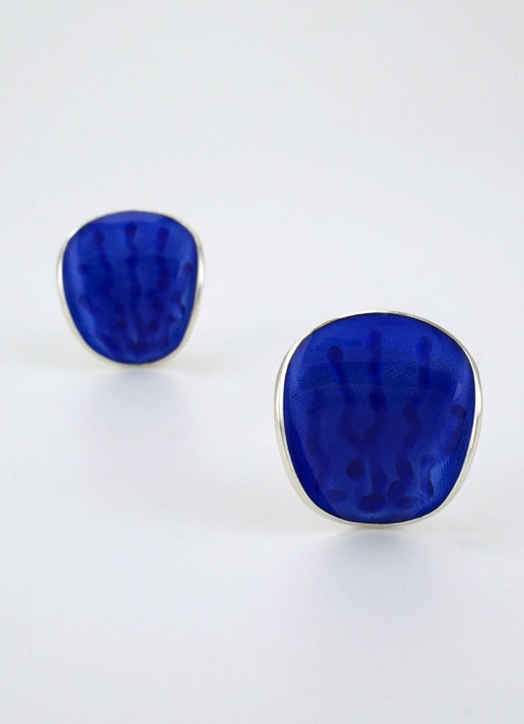 Norwegian silver and blue enamel clip earrings 1960s